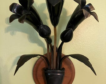 Vintage Hand Carved Horn Flower Wall Hanging