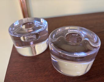 Vintage Pair of Orrefors Glass Candle Holders