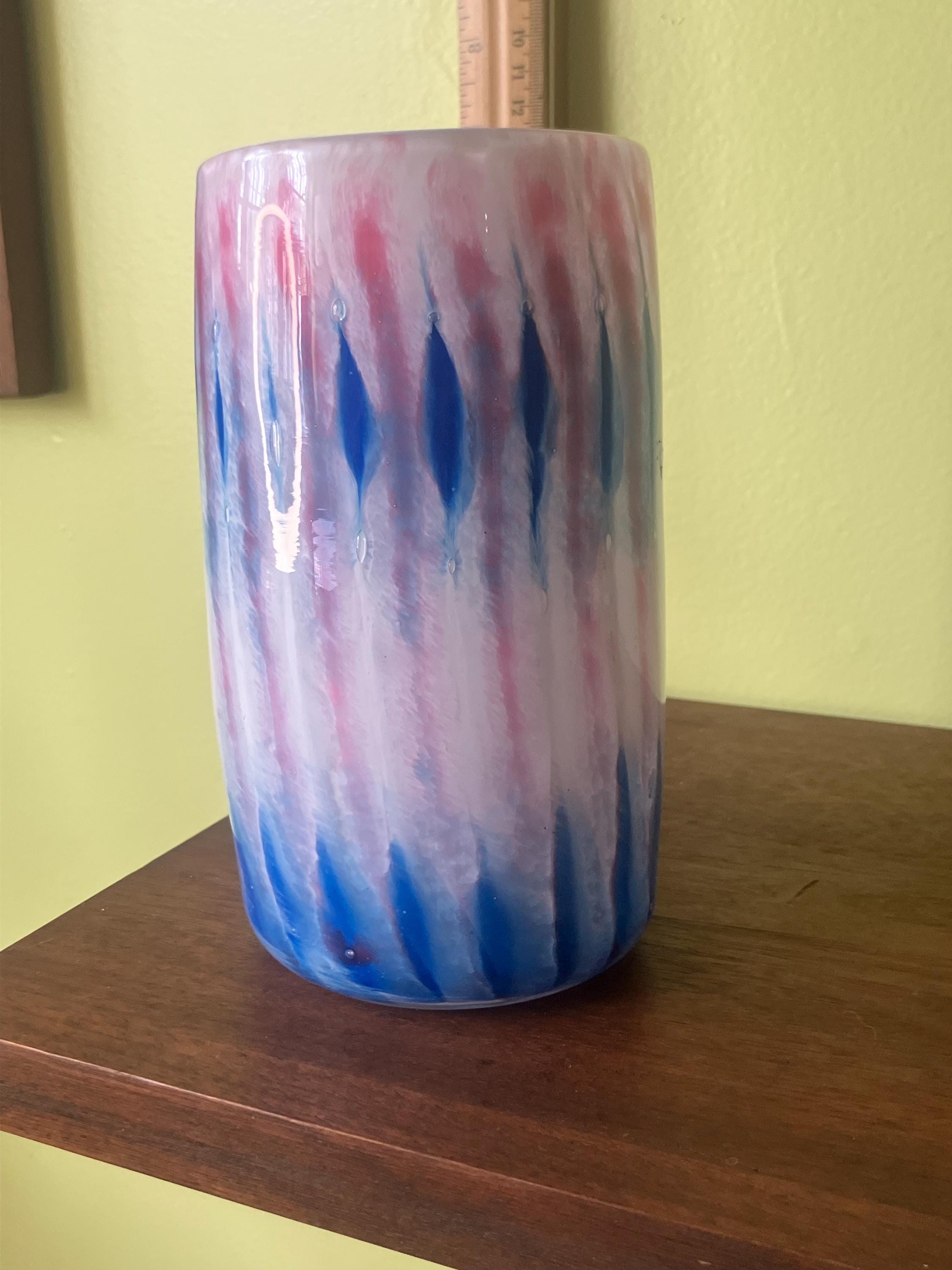 ヴィンテージ 吹きガラス 花瓶 ピンク ブルー ホワイト - Etsy 日本