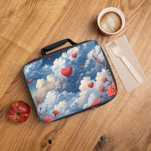 Romantic Floral Lunch Bag | Cute Heart Design, Cute Lunch Tote, Picnic Bag, Gift for Her, Valentine&#39;s Day, Lunch Box