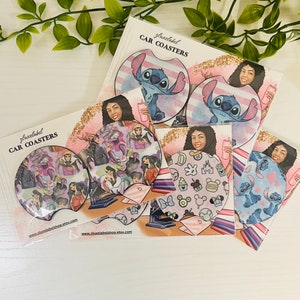 Character Car Coasters | Custom Coasters | Coasters | Car Accessories | Sublimation Coasters