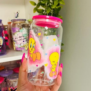 Copa de Pájaro Lindo / Copa Retro de los 90 / Copa de Dibujos Animados / Copa de 16oz / Copa de Vidrio