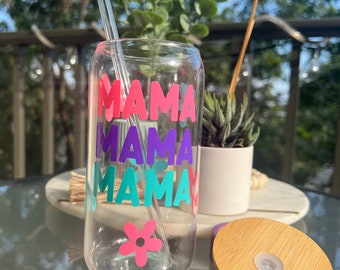 MAMA 16oz Glass Cup :Straw & Lid included