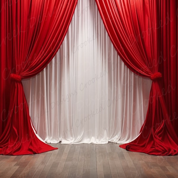 Red and White Digital Backdrop Curtains | School Prom and Graduation Backgrounds | Digital Download PSD and JPG Photobooth Backgrounds