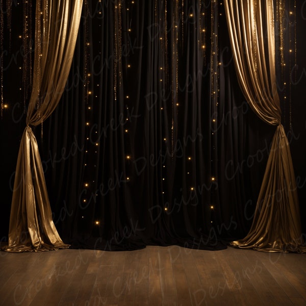 Black and Gold Digital Backdrop Curtains | School Colors Prom and Graduation Backgrounds | Instant Download PSD and JPG Backgrounds