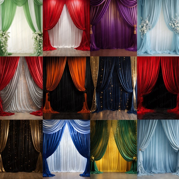 12 Digital Backdrop Curtains Bundle | Colorful School Prom and Graduation Backgrounds | Digital Download PSD and JPG Photobooth Backgrounds