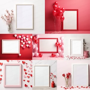 Mockupbundel Valentijnsdag muurkunst | 8 digitale download Valentijnsdag uitnodiging fotolijst testmodellen, slimme objectmodellen, PSD PNG JPG