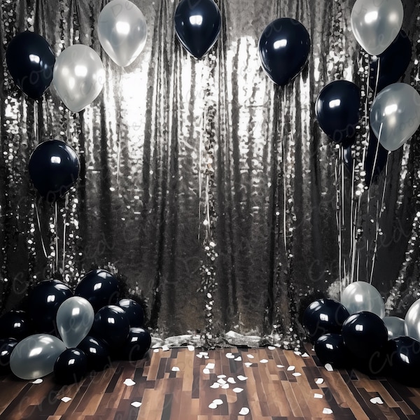 New Years Eve Party Photograph Backdrop | Digital Backdrop for Photographers | Instant Download JPG and PSD Silver and Black Party Backdrop