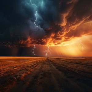 Digital Photography Backdrop Download | Open Field and Lightning Storm at Golden Hour Backdrop for Weddings, Engagement Sessions, and More!