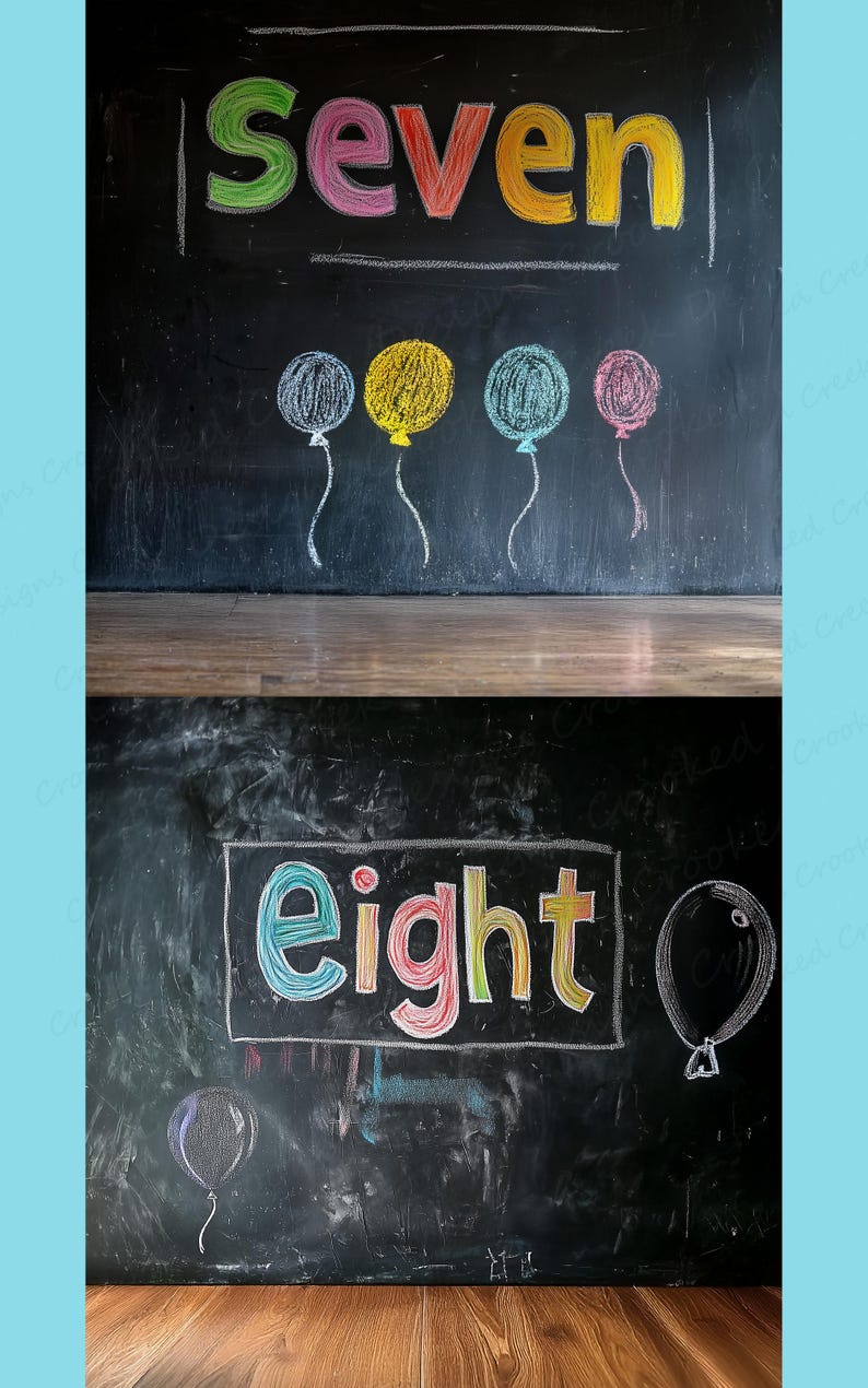 Number 7 Backdrop Lettering Chalkboard Birthday Digital Backdrop Bundle | Fun Colorful Chalkboard ...