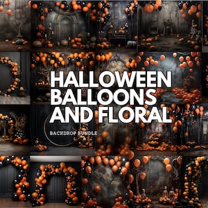 Halloween Balloons and Floral Background Bundle | 20 Digital Backdrops for Photographers | Instant Download PNG Backdrops