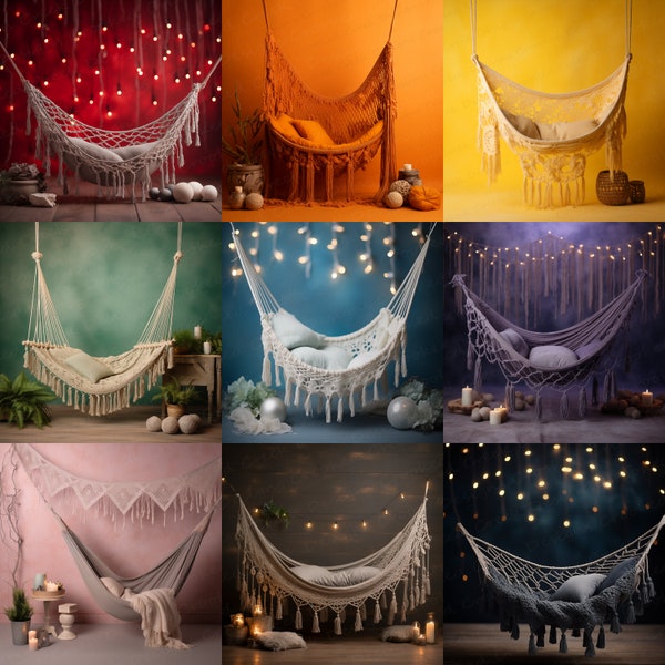 Newborn Photography Digital Backdrop Bundle | 9 Colorful Hammock Photography Backdrops | Digital Download PSD PNG and JPG Backgrounds