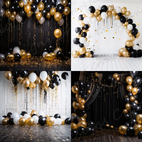 New Years Eve Party Photograph Backdrop | 4 Digital Backdrops for Photographers | Instant Download PNG and PSD Party Backdrops
