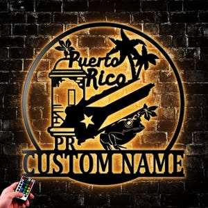 Personalized Puerto Rico Flag Metal Wall Art LED Light Puerto Rico Lover Name Sign Decor Born in Puerto Rico Decoration
