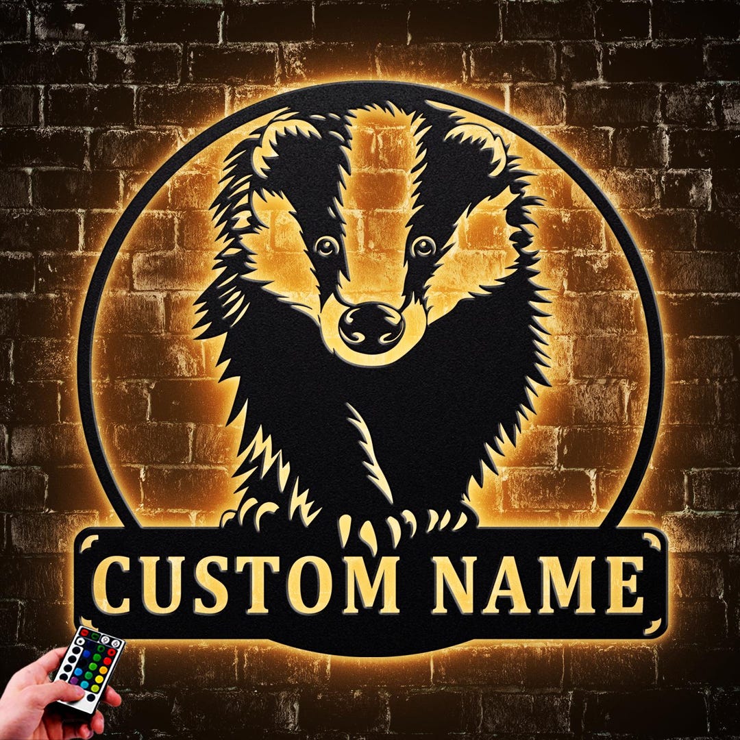 Custom Badger Led Lights Metal Wall Art, Badger Name Sign Decoration ...