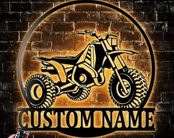 Personalized 3 Wheeler ATV Wall Art With LED Lights ATV Quad Bike Name Sign Decoration For Garage Wheel Ride Terrain Action