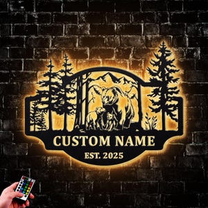 Personalized Family Bear Metal Sign Bear In Woods Cabin Sign Last Name Signs for Home Family Name Black Bear Sign Dad Gift Sign