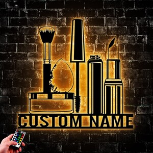 Custom Beauty Cosmetics Metal Wall Art Led Light, Personalized Makeup Artist Name Sign Home Decor, Makeup Salon Decor Sign Artwork
