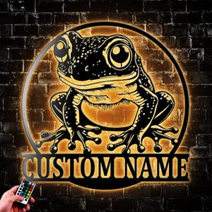 Personalized Funny Frog V1 Metal Wall Art LED Light Cute Frog Name Sign Decor Kid Nursery Decoration Housewarming Xmas Gift