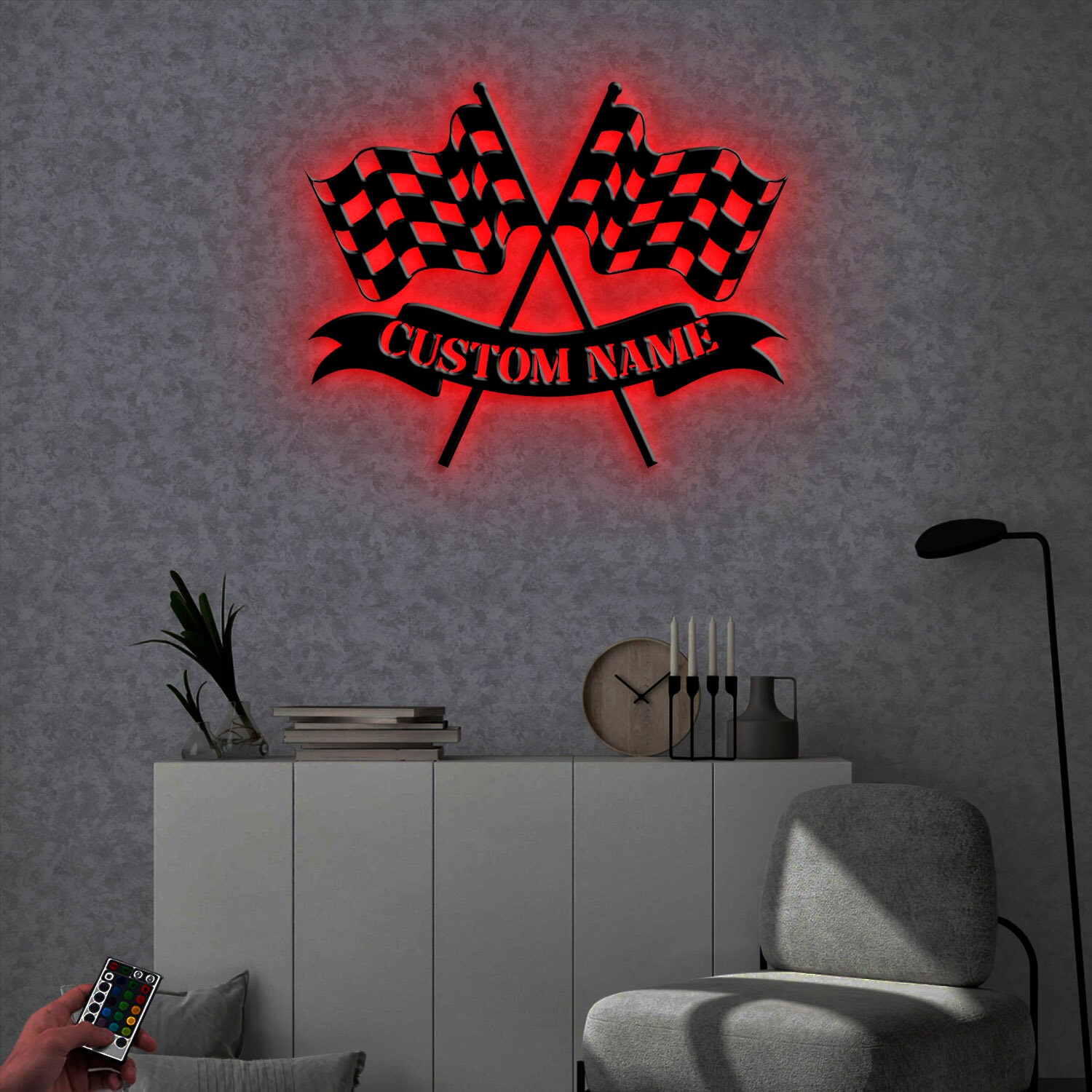 Custom Start Finish Racing Flag Metal Wall Art Led Light, Personalized ...