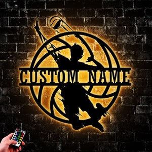 Custom Volleyball Metal Wall Art LED Light, Personalized Volleyball Player Name Sign Home Decor, Gift For Boy, Decoration Hanging For Home