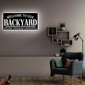 Custom Backyard Pool Metal Wall Art LED Light, Personalized Patio Lover ...