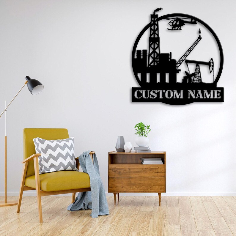 Custom US Flag Oil Rig Metal Wall Art LED Light, Personalized Oil Field ...