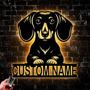 Custom Weiner Dog Metal Wall Art Led Light, Personalized Dachshund Family Name Sign Home Decor, Doxie Gift, Gift For Pet Lover, Wall Decor