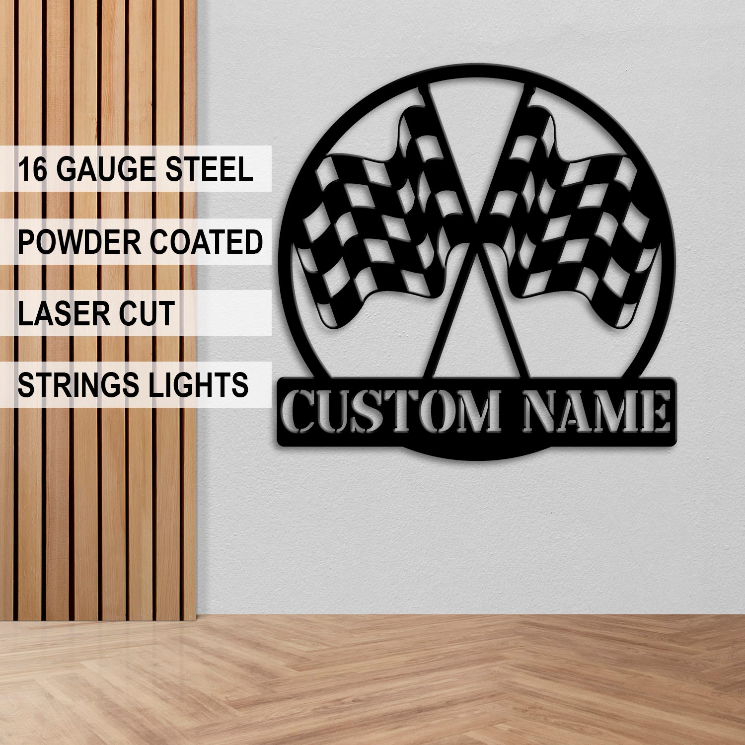 Custom Start Finish Racing Flag Metal Wall Art Led Light, Personalized ...