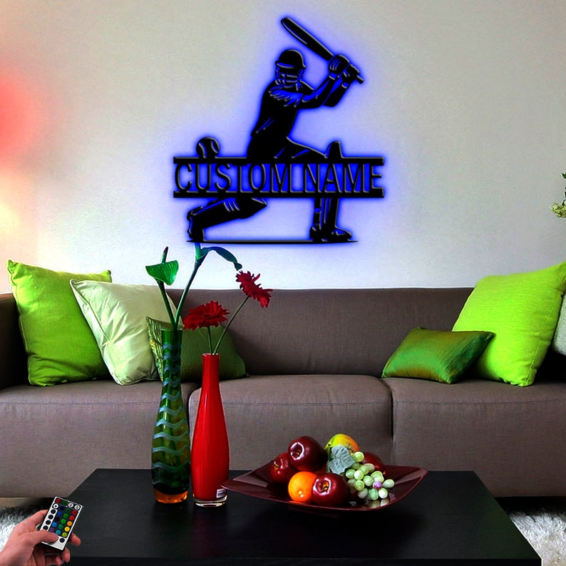 Custom Cricket Metal Wall Art Led Light, Personalized Cricket Player ...