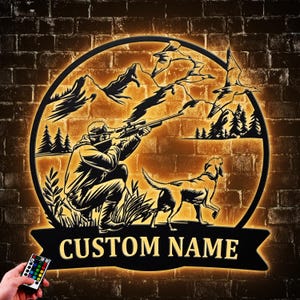Personalized Duck Hunting Monogram Metal Wall Decor With Led Light, Hunter Name Sign Decoration For Home Dad Gift