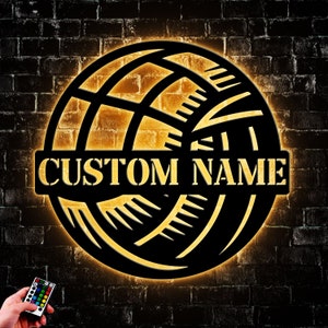 Custom Volleyball Metal Wall Art Led Light, Personalized Volleyball Player Name Sign Home Decor, Gift For Boy, Decoration Hanging For Home