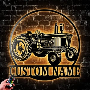 Personalized Classic Tractor 4020 Metal Wall Art Led Lights Tractor Driver Name Decoration For Home Farm Life Metal Decor Xmas Gift