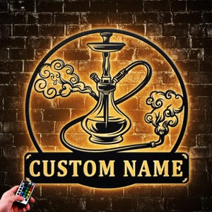 Personalized Shisha Hookah Metal Wall Art LED Light Smoke Shop Name Sign Home Decor Hookah Shop Decoration Smoker Birthday Gift