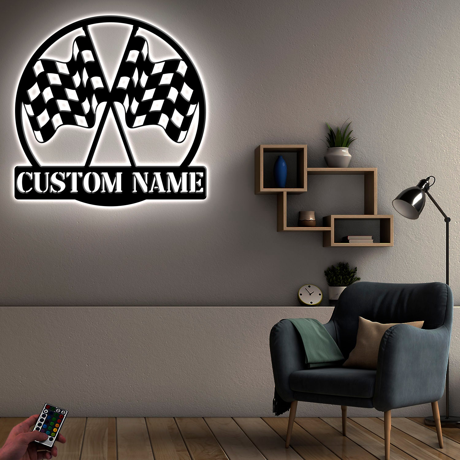 Custom Start Finish Racing Flag Metal Wall Art Led Light, Personalized ...