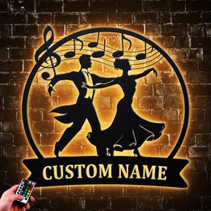 Personalized Couple Ballroom Dancing Metal Wall Art LED Light Classical Ballroom Dancer Name Sign Home Decor Dance Decoration