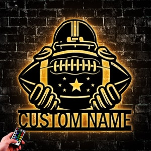 Custom Gridiron Football Metal Wall Art Led Light, Personalized American Football Player Name Sign Home Decor, Decoration Hanging For Home