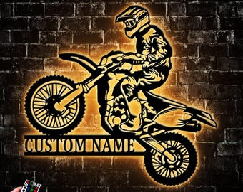 Personalized Motocross LED Metal Wall Art: Custom Biker Name Sign