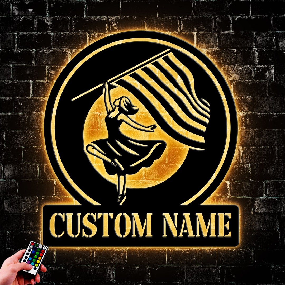 Custom Color Guard Metal Wall Art Led Light, Personalized Flag Spinning ...