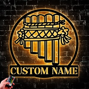Custom Pan Flute Musical Instrument Metal Wall Art LED Light, Personalized Pan Flute Teacher Name Sign Home Decor, Gift For Musican Artwork