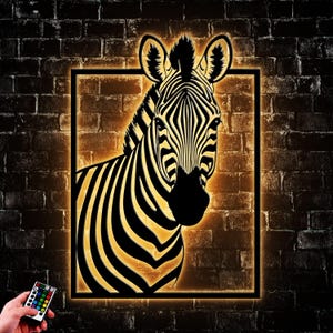 Awesome Zebra Metal Decor Led Light, Zebra Lover Metal Sign Wall Art Decor, Housewarming Decor, Metal Wall Art, Animal Geometric Wall Art
