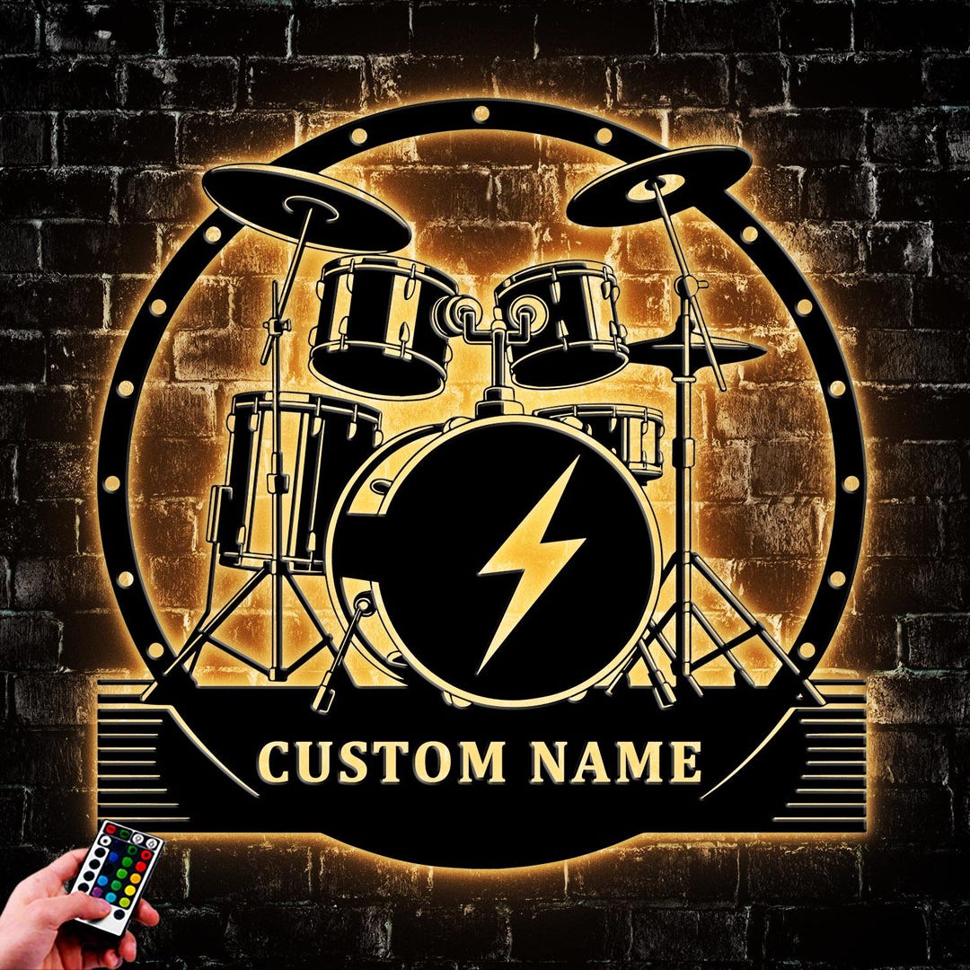 Drummer Sign Personalized Drummer Monogram Metal Wall Art With Led Light, Drum Lover ...