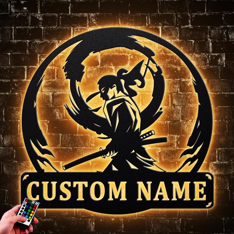 Led Design Samurai Personalized Japanese Samurai Warrior Metal Wall Art LED Light Warrior ...