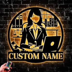 Custom Lawyer Metal Wall Art Led Light, Personalized Paralegal Name Sign Law Office Decor, Law School Graduation Gift Circle