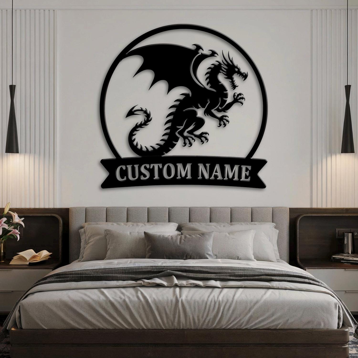 Personalized Dragon Metal Wall Art Led Light, Fantasy Wall Hanging ...