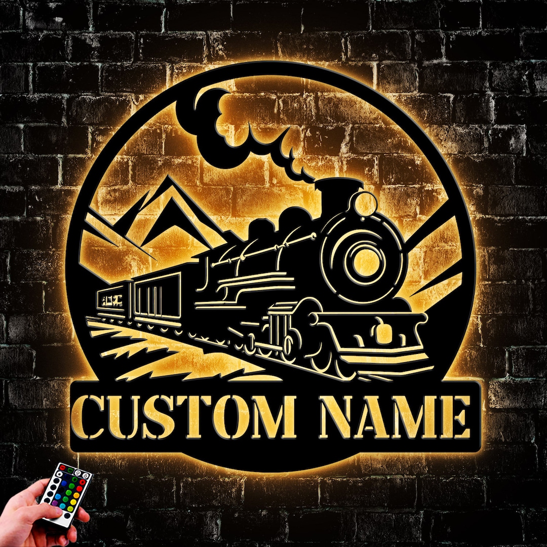 Custom Rail Signs Custom Train, Railroad Metal Wall Art Led Light, Personalized Railway ...