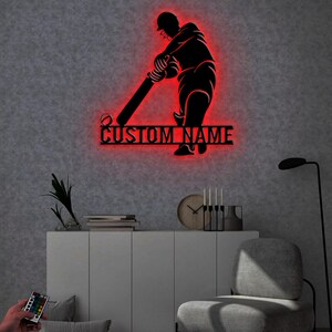 Custom Cricket Metal Wall Art LED Light, Personalized Cricket Player ...