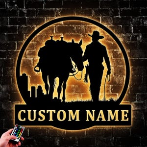 Custom Cowboy Walking With Horse Metal Decor Led Light, Country Boy Metal Wall Art, Cowboy Metal Sign, Gift For Cowboy, Horse Lover Gift
