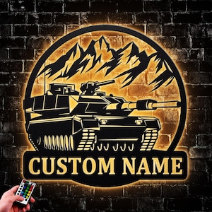 Personalized Battle Tank Metal Wall Art With Led Light Battle Tank Metal Wall Art Army Tank Name Sign Patriotic Home Decor Military Gifts