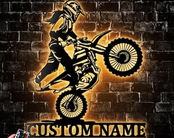 Personalized Girl Motorbike Metal Wall Art With Led Light, Biker Name Sign Decoration For Living Room, Sport Bike Decor